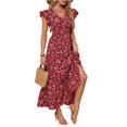 thumbnail image 6 of Delconic Women’s Short Sleeve V Neck Floral Print Maxi Dress Lightweight Flowy Casual Summer Long Dress for Daily Wear Red S, 6 of 7