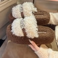 thumbnail image 4 of SYMSHOES Womens Fuzzy Platform Slippers - Rhinestone Embellished Open Toe Warm Curly Faux Faux Fur Slippers for Indoor Outdoor, Beige,Size 40, 4 of 6