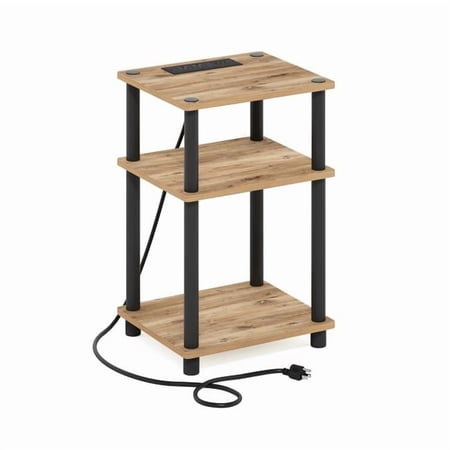 8.82 in. Just 3-Tier Turn-N-Tube USB & Type-C Charging Port End Table with Open Storage, Flagstaff Oak & Black