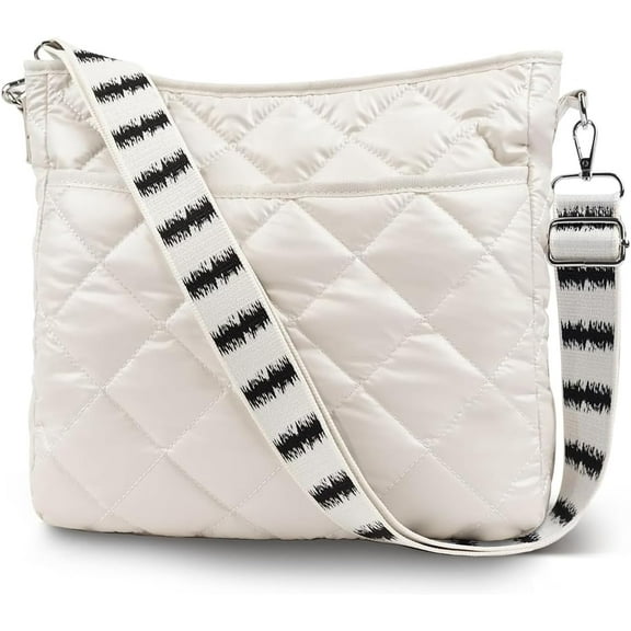 KWuty Quilted Crossbody & Puffer Shoulder Bag, Tote with Zipper - Fashion Cotton Quilted Ladies Handbag