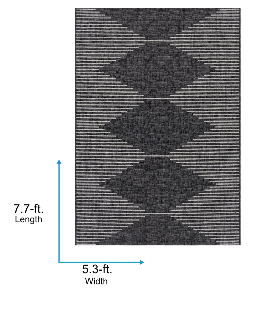 Livabliss Outdoor Rugs, 5x8 Eagean Global Black Area Rug for Patio, Porch, Deck, Backyard, Waterproof Indoor Outdoor Carpet (5'3" x 7'7")