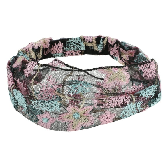 Unique Bargains 1 Pc Headband Floral Embroidery Lace Wide Hairband for Women Pink