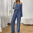 thumbnail image 4 of Long Sleeve Loungewear Sets for Women Knit Comfy Two Piece Cozy Soft Matching Sets Ribbed Pajama Suit New 2 Piece Casual Sets for Women Blue L, 4 of 8