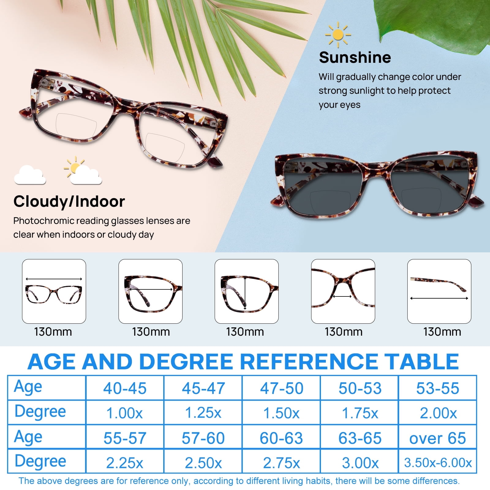 OCCI CHIARI Photochromic Bifocal Reading Glasses for Womens,Large Square Blue Light Blocking & UV400 Protection Sunglasses Readers 100 150 200 250 300 350 400(Brown +2.50)