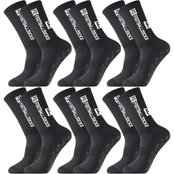TELOLY 6 Pairs Grip Soccer Socks for Men Anti Slip Athletic Socks Non-Slip Sports Football Basketball Socks with Grip Pads