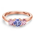 thumbnail image 3 of Gem Stone King 18K Rose Gold Plated Silver Blue Tanzanite and Pink Lab Grown Diamond Engagement Ring for Women | 0.96 Cttw | Round 5MM | Gemstone December Birthstone | Size 5, 3 of 6