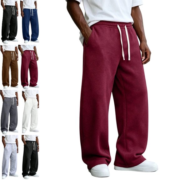 Men's Baggy Sweatpants Athletic Loose Wide Leg Elastic Waist Lounge Relaxed Open Bottom Joggers Pants with Pockets Wine M