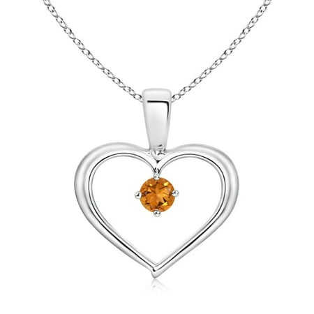 14k Citrine Necklace Solitaire Round Citrine Open Heart Pendant in 14K White Gold (3mm Citrine) - SP0165CT-WG-AAA-3 ()