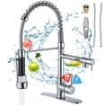 thumbnail image 1 of Grifo para Fregadero con 2 Salidas Mezcladora para Cocina De Acero Inoxidable, Tirar del Anillo Libera las Manos, Grifos Monomando Desplegable Llaves para Tarja Incluye 2 Mangueras Fría y Caliente, 1 of 7