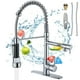 thumbnail image 1 of Grifo para Fregadero con 2 Salidas Mezcladora para Cocina De Acero Inoxidable, Tirar del Anillo Libera las Manos, Grifos Monomando Desplegable Llaves para Tarja Incluye 2 Mangueras Fría y Caliente, 1 of 7