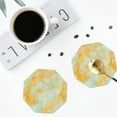 thumbnail image 4 of Honeii Yellow With Teal Marble Print Leather Coaster Set of 4, Ideal for Safeguarding Your Furniture from Drinks Spills and Effortless Cleanup-Octagon, 4 of 6