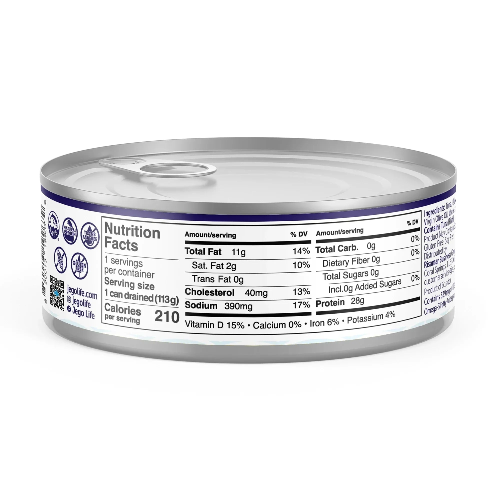 Jego Solid Light Tuna in Olive Oil | Keto | Low Carb | Gluten Free | Soy Free | Canned | Ready to eat | Pack of 12 | 5oz can