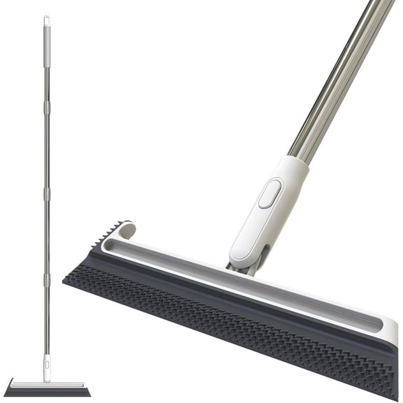 Squeegee Broom for Floor, Floor Squeegee for Concrete and Tile Cleaning, Floor Scrubber with Long Handle for Bathroom, Kitchen, Shower, Tile, Pet Hair, Fur, Foam Cleaning