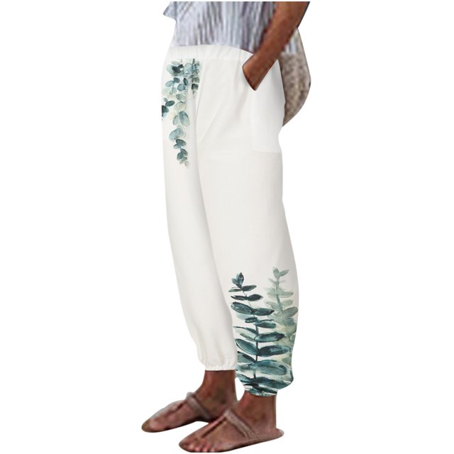 Pantalones de verano para mujer, informales, cómodos, con bolsillos sueltos, de color sólido Pompotops ulkah939173