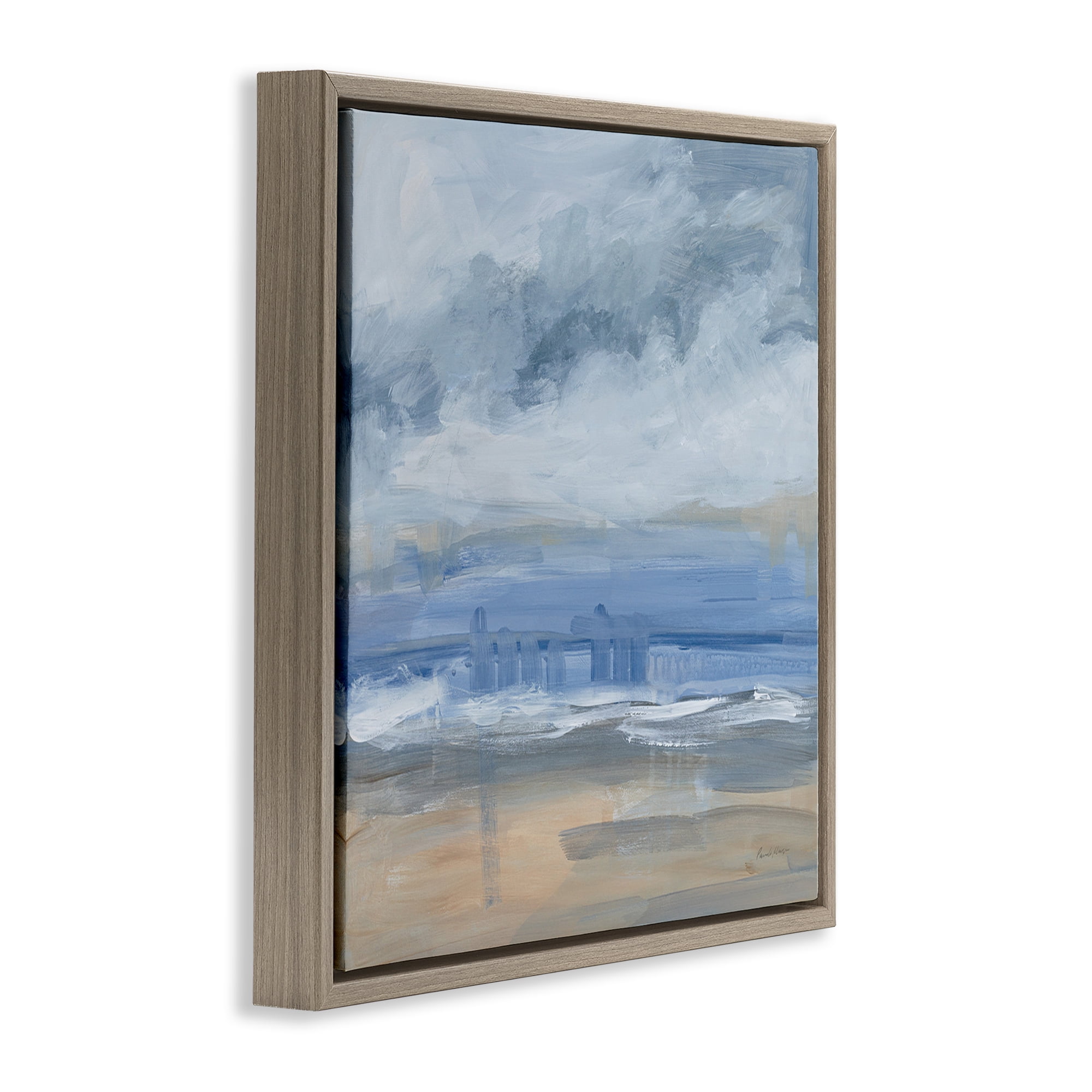 Stupell Industries Abstract Beach Scenery Coastal Painting Brown Floater Framed Canvas Art Print Wall Art, 18 x 18