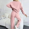 thumbnail image 6 of HAPIMO Womens 2 Piece Lounge Sets Casual Sweatsuits Matching Set Long Sleeve Pullover Tops with Elastic Waist Wide Leg Pant Homewear Sets Pink S, 6 of 7
