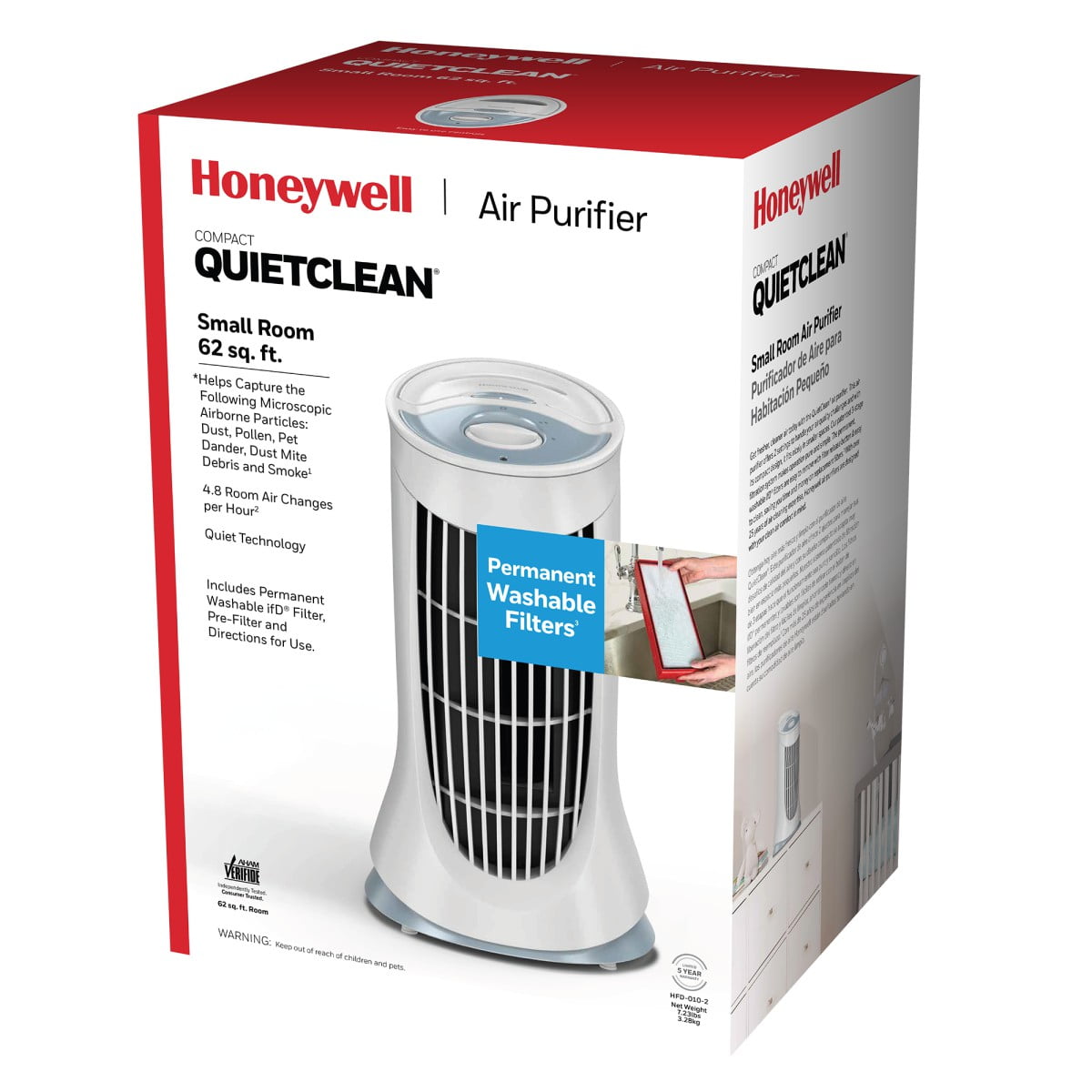 Honeywell QuietClean Air Purifier Small Rooms 62 sq.ft HFD010 White