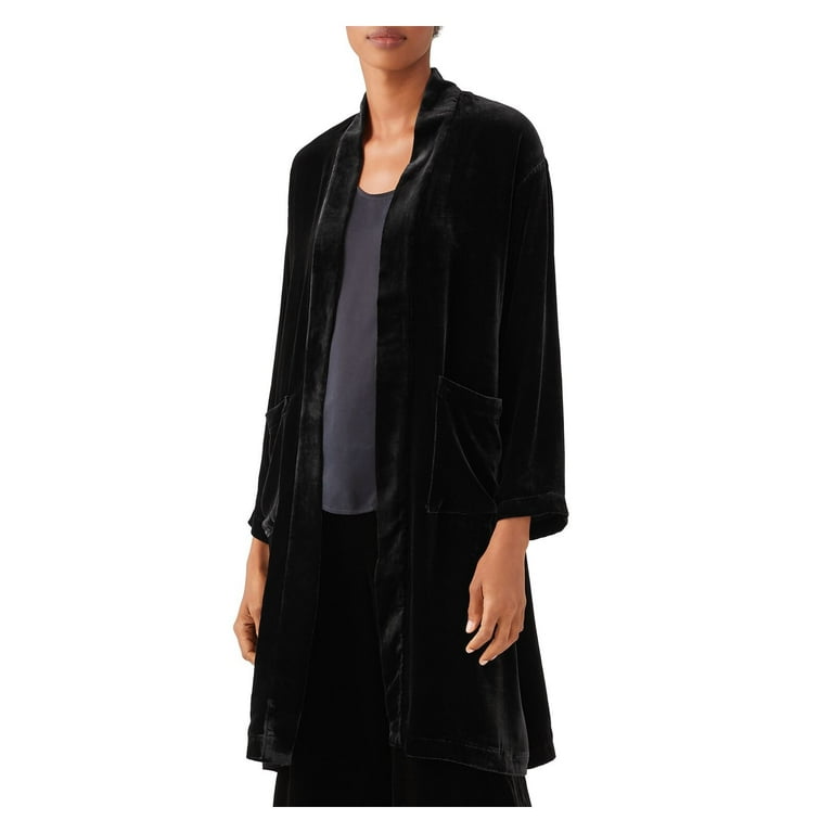 EILEEN FISHER Womens Black Pocketed Velvet Open Front Evening