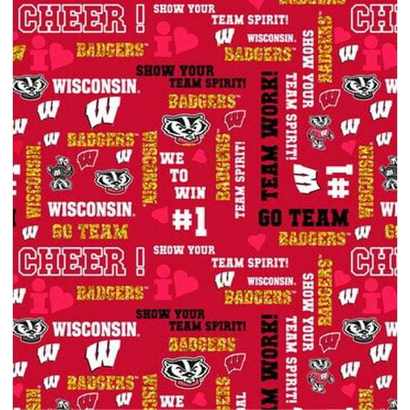 Wisconsin Badgers Cotton Fabric with Glitter