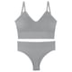thumbnail image 2 of Conjunto de lencería sin costuras de 2 piezas con cuello en V para mujer: sujetador sin relleno y tanga, poliéster, color liso, estilo sexy/casual, adecuado para primavera/verano, 2 of 2