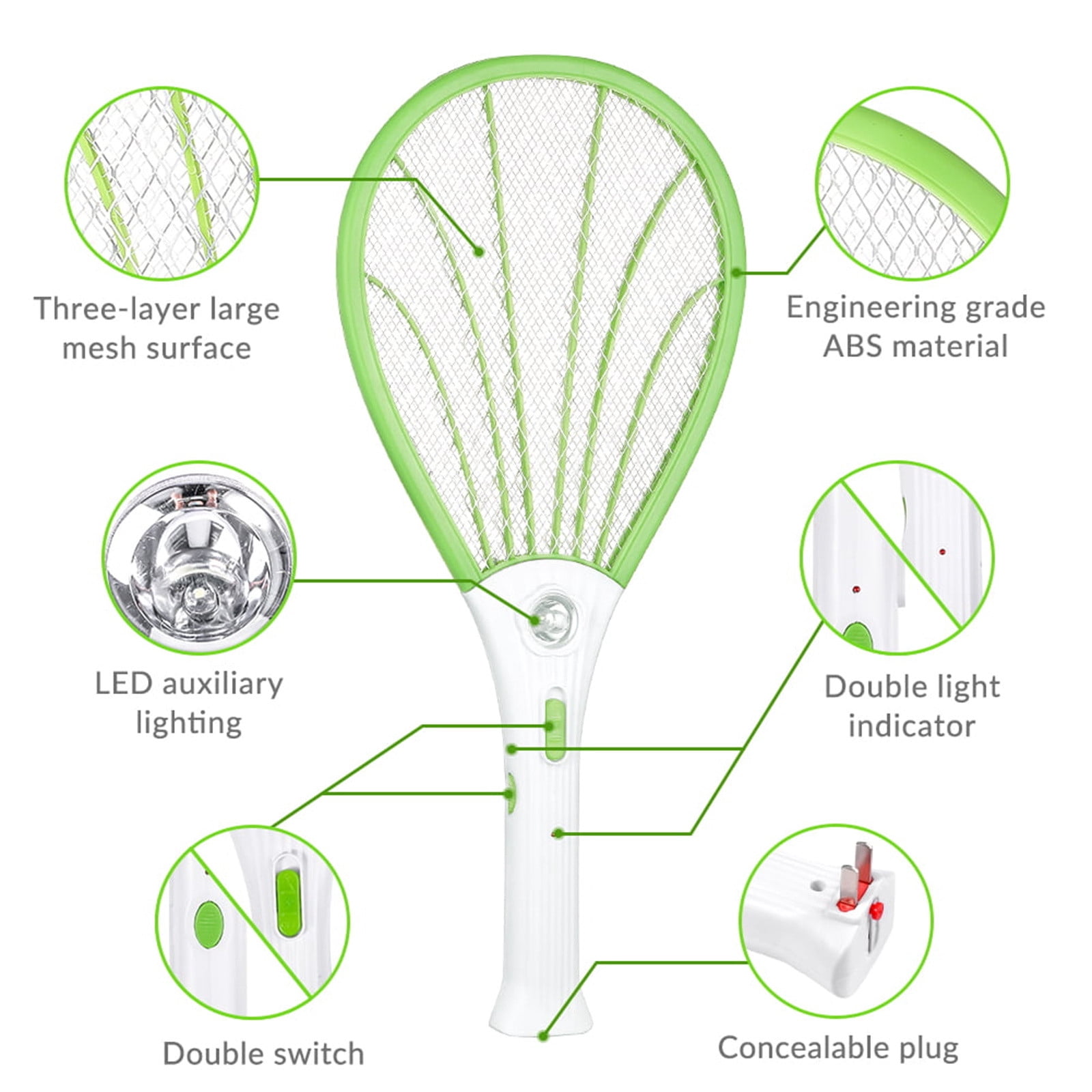 Electric Mosquito Swatter, 2-in-1 Rechargeable with LED Light, 1 Pack Pink Triple-Layer Mesh Shock-Proof Mosquito Killer, For Indoor Outdoor Patio Bedroom Mosquito and Fly Zapping