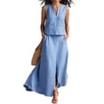 thumbnail image 2 of Summer Skirt Sets Women 2 Piece Outfits Sleeveless Top Elastic Waist Maxi Dress Sets with Pockets Blue XL, 2 of 7