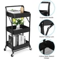 thumbnail image 4 of Foldable 3 Tier Metal Utility Rolling Cart, Folding Mobile Multi-Function Storage Trolley Organizer Cart for Home Library Office(Black), 4 of 18