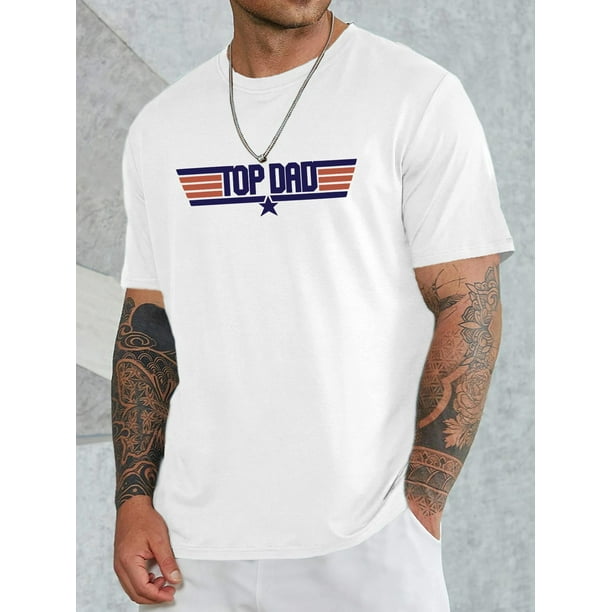 Camiseta informal de cuello redondo con gráfico "Top Dad" para hombre, de algodón transpirable, ideal para el Día del Padre. Ideal para adultos, hombres, mujeres, adolescentes, jóvenes y uso casual.