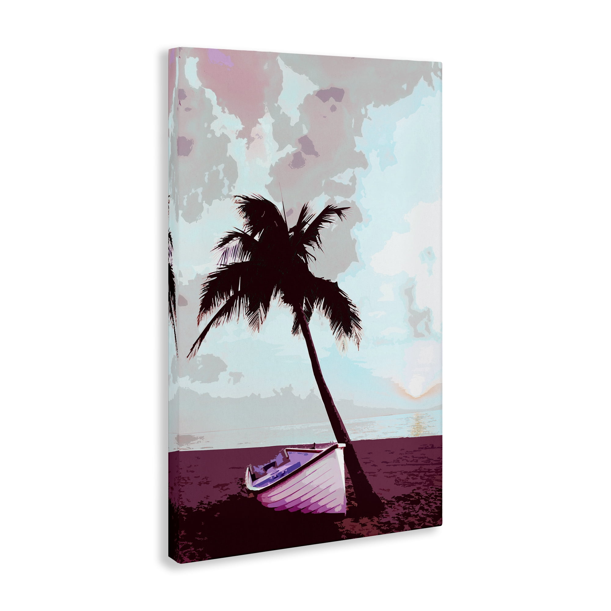 Stupell Industries Boat & Palm Tree Landscape Painting Gallery Wrapped Canvas Art Print Wall Art, 30 x 45