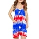 thumbnail image 1 of Odeerbi 5-14 Años Niñas Verano Mono Día de La Independencia Impresión Camisola Romper Casual Sin Mangas Correa Combinados Pantalones Cortos Con Bolsillos, 1 of 5
