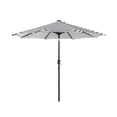 thumbnail image 3 of WestinTrends Cyrus 9 Ft Outdoor Patio Umbrella with Base Include, Solar Powered 32 LED Light Umbrella with Tilt and Crank, 20 inch Fillable Bronze Round Base, Gray/White Stripe, 3 of 5