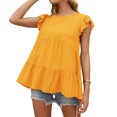 thumbnail image 3 of QualitChoice T-shirt Décontracté en Dentelle à Manches Courtes et Col Rond Été Jaune M, 3 of 6