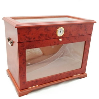 Franklin Wood Acrylic Display Cigar Humidor w/ 6 Bins & Hydrometer - Rich  Solid Wood Top & Base - Capacity: 150