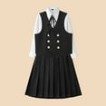 thumbnail image 5 of BRGZLK Four Pieces Set for Girls Solid Color Long Sleeve Shirt V Neck Vest Elastic High Waist Half Skirt with Bow Tie School Season Academy Style Set for Kids Black 5-6 Years, 5 of 5