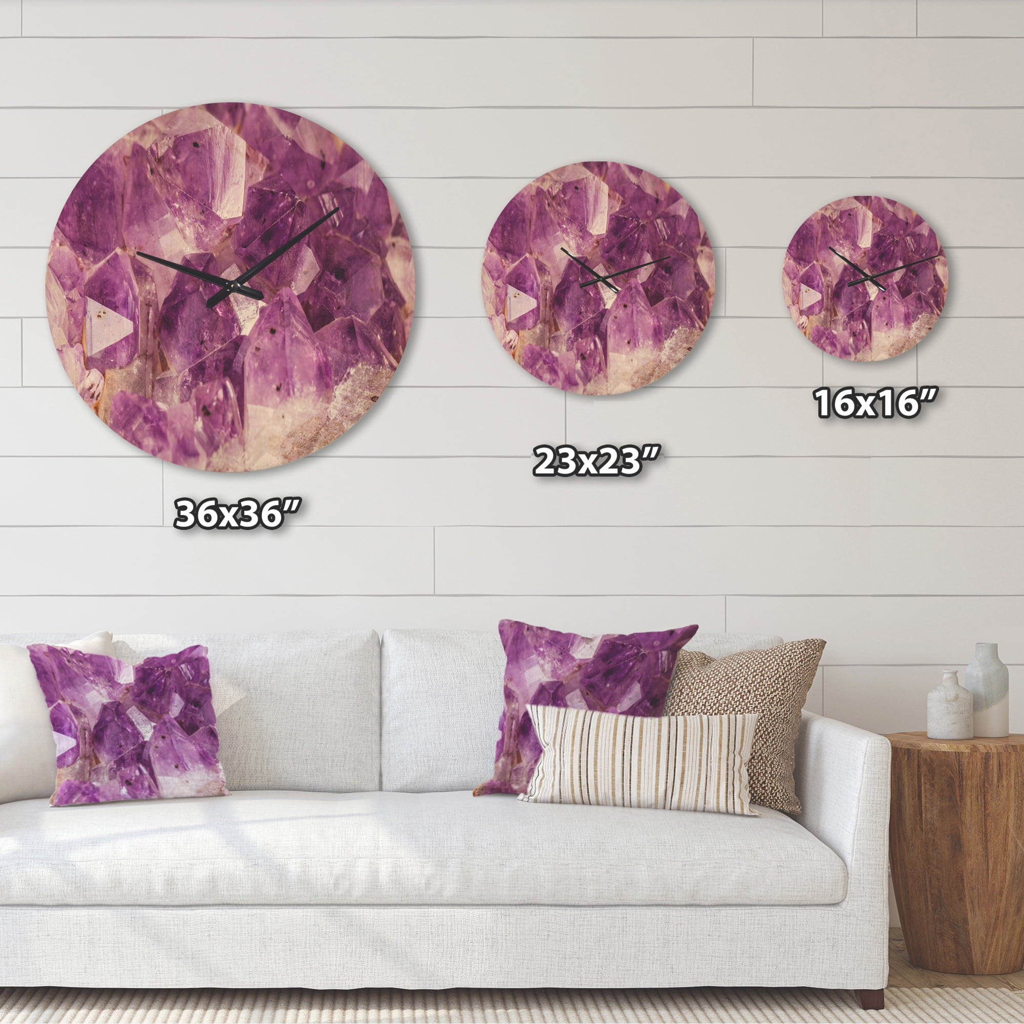 Designart 'Purple Macro Amethyst ' Modern Wood Wall Clock