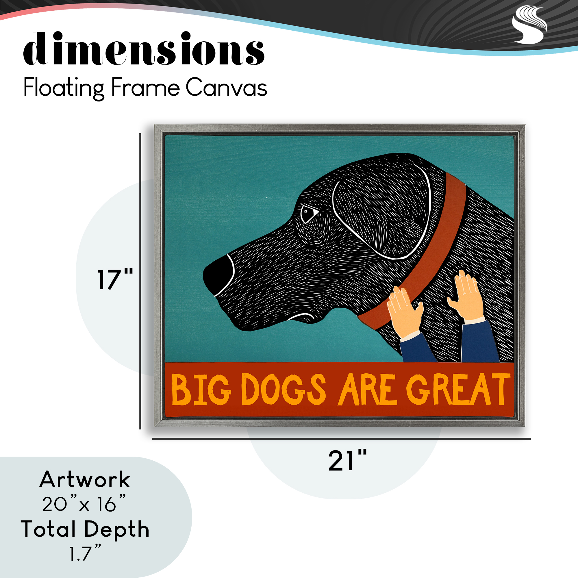Big Dogs Are Great Gray Framed Floater Canvas Wall Art, design by Stephen Huneck