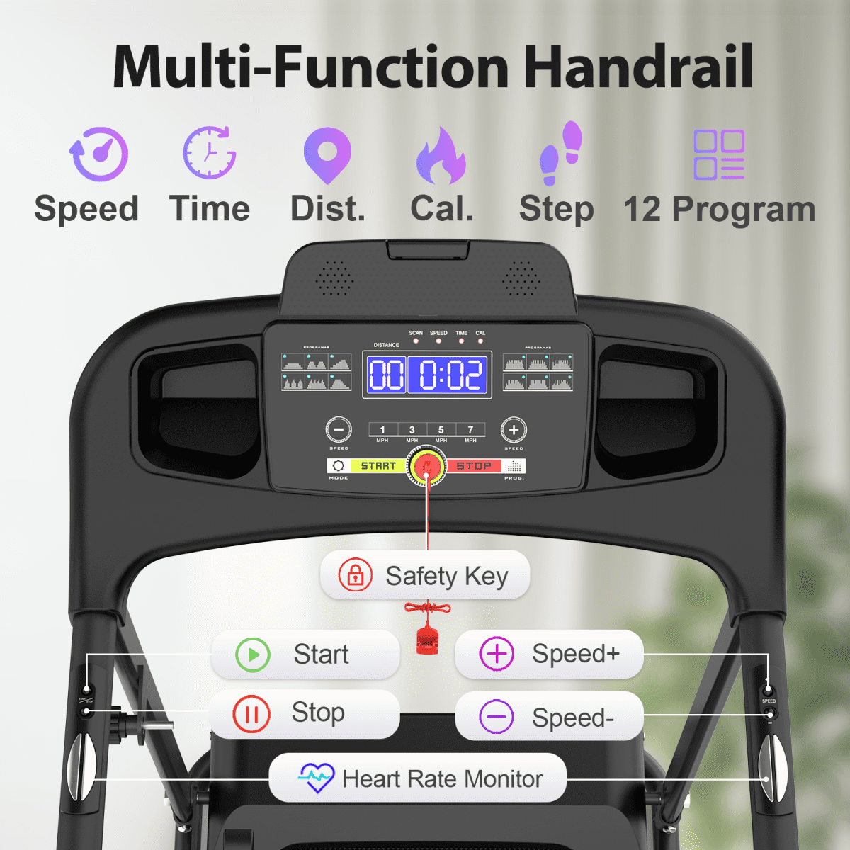 2.5HP Bluetooth Sensor Treadmill with 3-Level Incline, Folding Home Treadmills, 12KM/H Speed – 265LBS Capacity for Home Gym Use