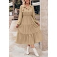 thumbnail image 3 of Collared Button Front Tiered Dress for Women Mid-Calf Length Beige Medium, 3 of 5