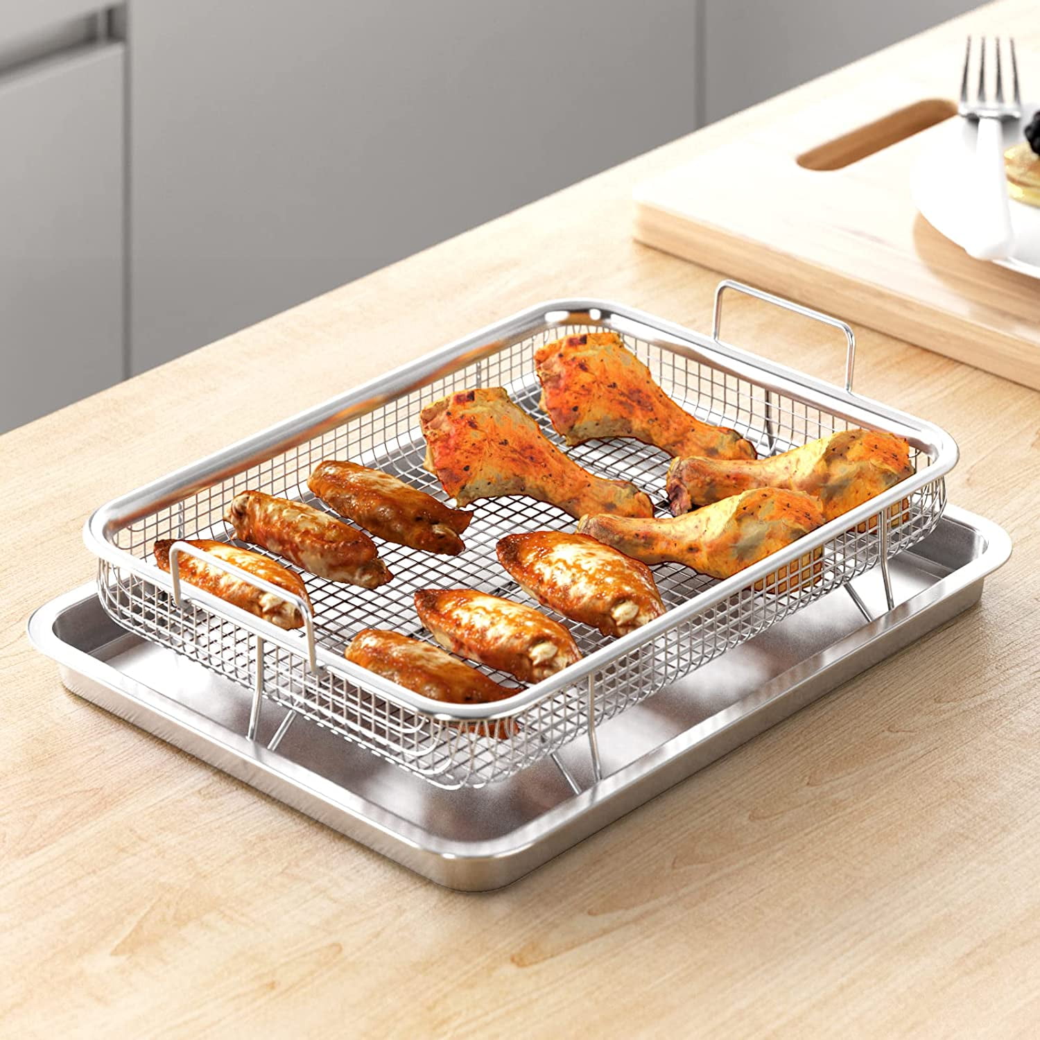 Air Fryer Basket for Oven, Stainless Steel Crisper Basket Tray, Nonstick Air  Fryer Accessories Pan, Air Fryer Baking Tray and Pan Set, 13.8 x 9.8 