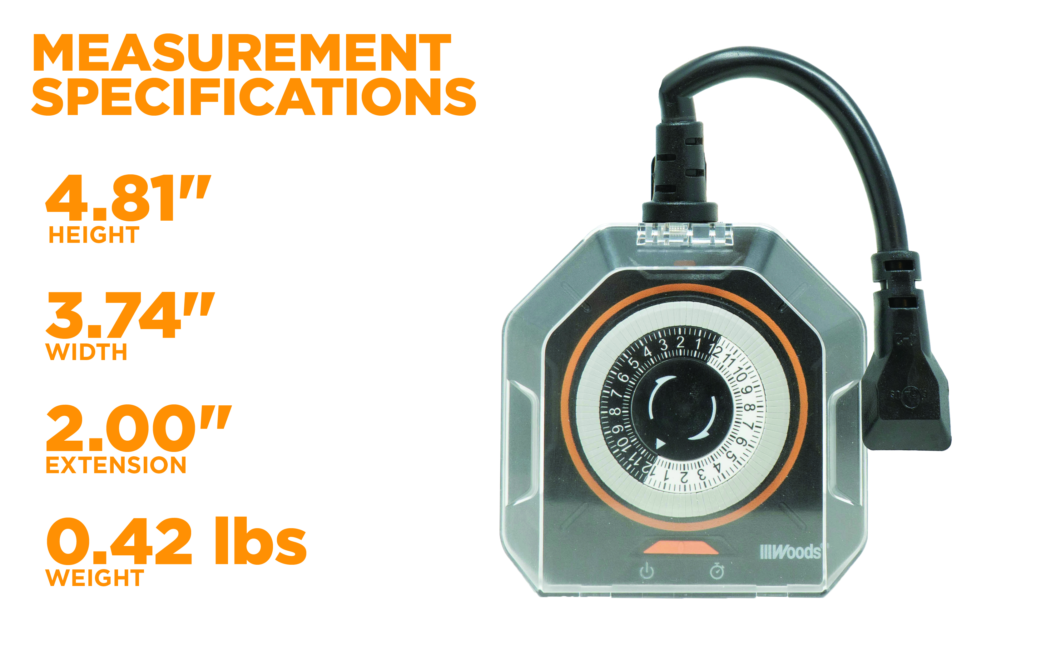 Woods 50123WD Black Outdoor 24-Hour Mechanical Timer with 2 Grounded Outlets