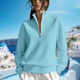 thumbnail image 2 of Tnhcen Women's Quarter Zip Pullover Fleece Lined Stand Collar Sweatshirt Solid Color Long Sleeve Casual Workout Top Autumn Winter Plus Size S-2XL, 2 of 7
