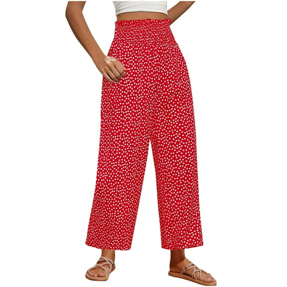 UAMVSH Wide Leg Palazzo Pants for Women Floral Print Summer Beach Vacation Pants Baggy Lightweight Smocked Waist Boho Flowy Pants