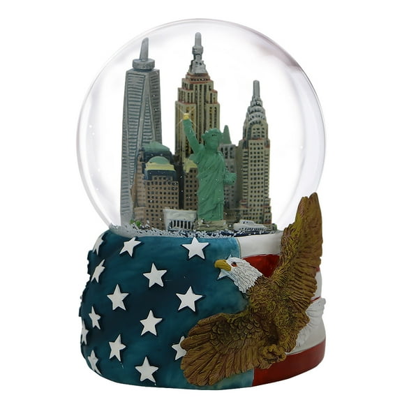 Musical Patriotic NYC Skyline Snow Globe
