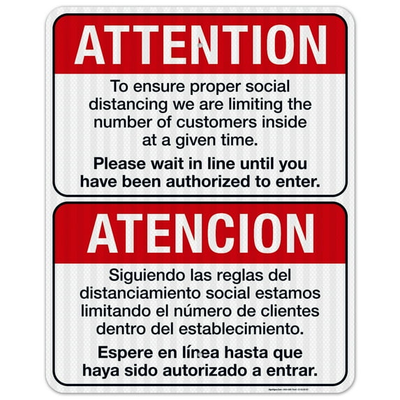 Bilingual Social Distancing Sign, Social Distance Sign, English Spanish 24x30 Reflective Aluminum EGP