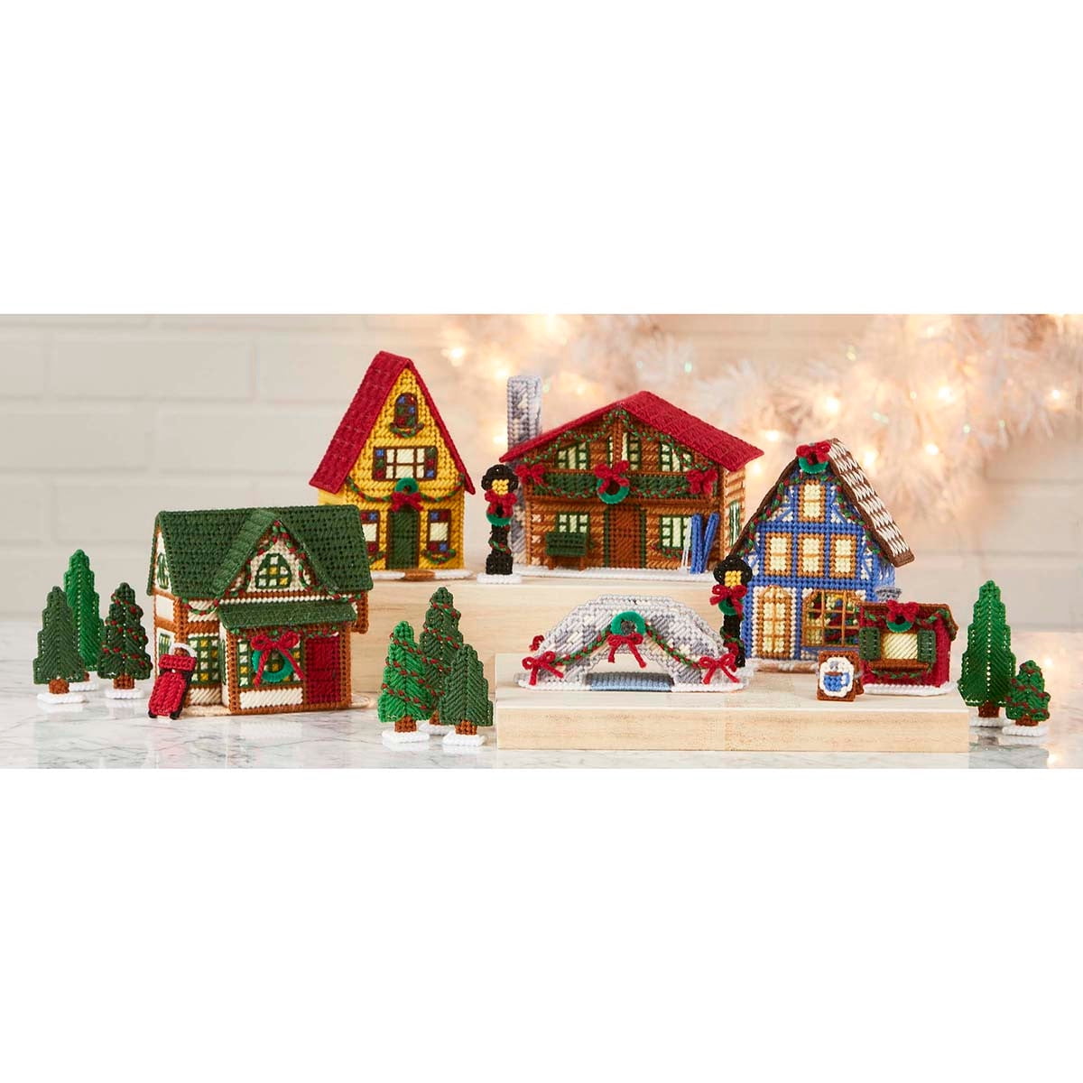 Herrschners Plastic Canvas Village Kit Trio: Christmas Village Crafting Set