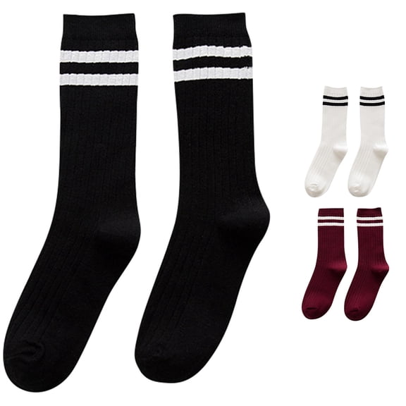 Daznico Women Mid Crew Vertical Rib Socks Double Stripes Breathable Wicking Cushioned Sole Stretch Durable Stockings for Athletic Sports Casual Outfit Matching