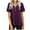 Purple, variant on Womens Plus Size,Women Tops Casual V-Neck Patchwork Zipper Short Sleeve Loose Comfortable Blouse