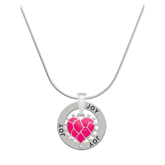 Delight Jewelry Silvertone Hot Pink Giraffe Print Heart Joy Ring Charm Necklace, 18"