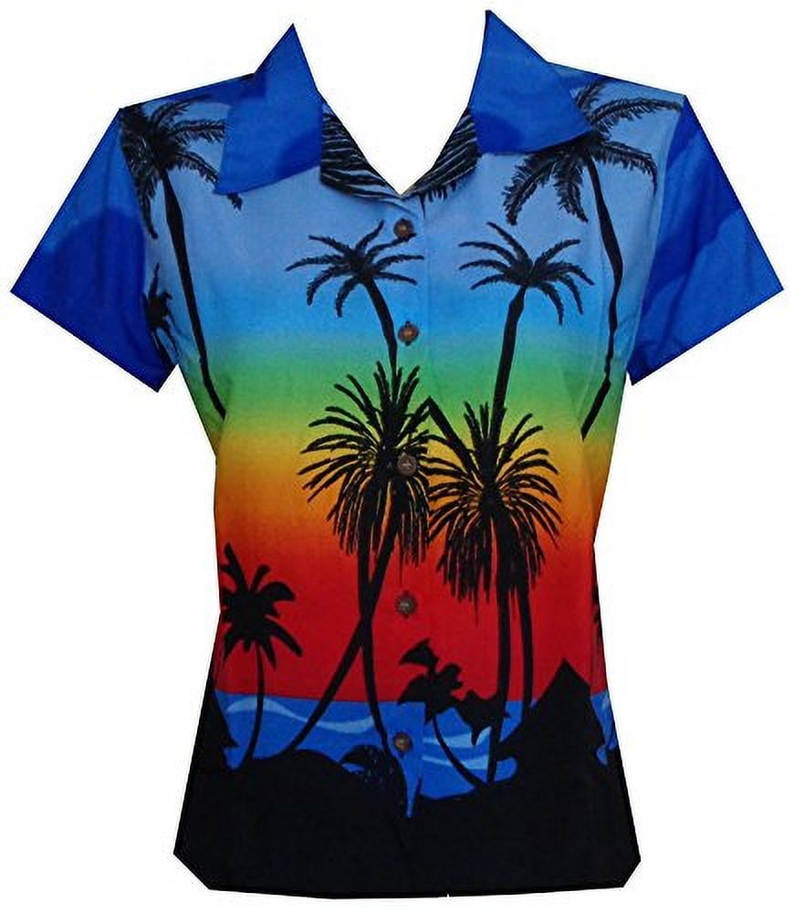 Hawaiian Shirt 42W Women Coconut Tree Print Aloha Top Blouse ...