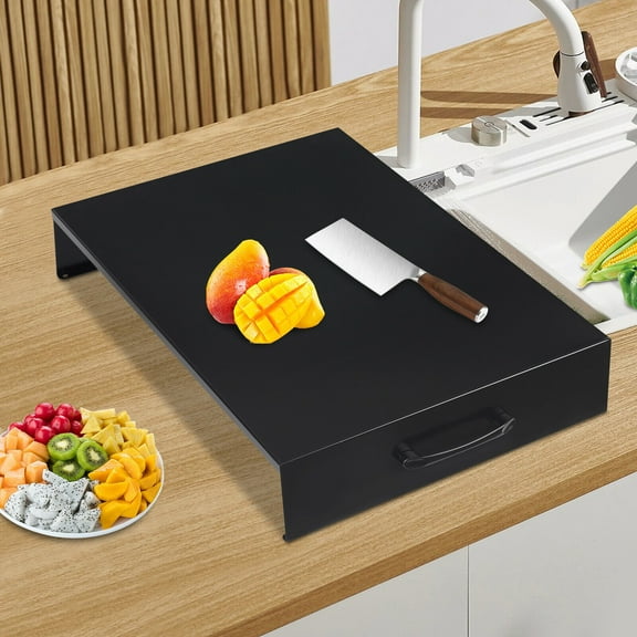 Noodle Board Stove Cover with Handles, Stove Top Cutting Board Cover Gas Stove Cover Board Carbon Steel Stove Top Covers for Gas Burners and Electric Stove (Black)